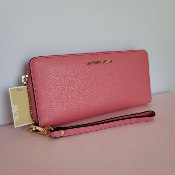 MICHAEL KORS Jet Set Travel Continental Pebbled Leather Wallet-Tea Rose⭐ - Picture 3 of 16